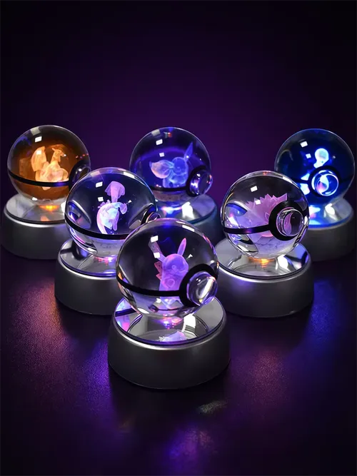 ポケモンクリスタルボール3Dミュウツーピカチュウゲンガーポケボール3Dナイトライトランプガラス像ポケモンクリスタルボール誕生日プレゼント
