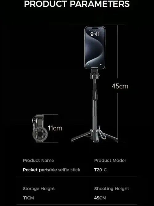 4in1多機能マグネット式ミニ自撮り棒(360度回転付き) ° 回転式ワイヤレスBluetoothコントロール磁気スマホホルダー