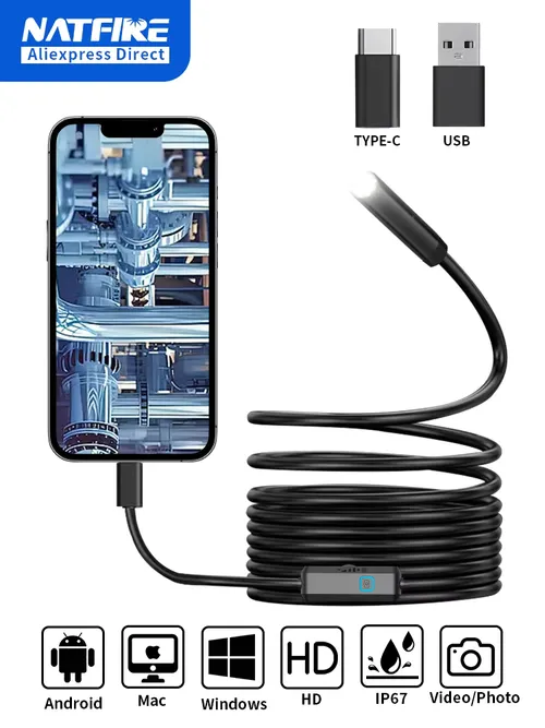7MM TYPE-C Android内視鏡カメラ IP67防水 6 LED調整可能ボアスコープミニカメラ(6個のLED搭載)