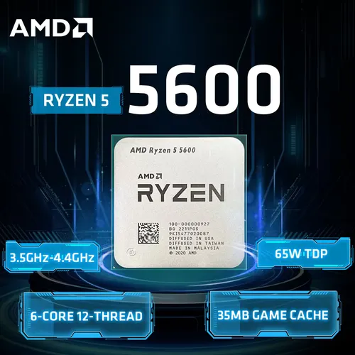 AMD Ryzen 5 5600 CPU:6コア/12スレッド Zen 3 プロセッサー、最大ブースト周波数4.4GHz、65W TDP、ソケットAM4 - メインストリーム向けのパフォーマンスと効率性