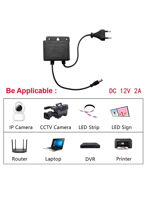 2 個 DC12V 2A EU プラグ電源アダプタ防水黒 CCTV セキュリティ監視 AHD カメラ充電器 NVR DVR 入力 AC100V-240V