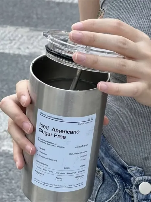 600 ミリリットル魔法瓶ポータブルステンレス鋼コーヒーカップ魔法瓶ボトルストロー断熱ドリンクウェアには BPA が含まれていません
