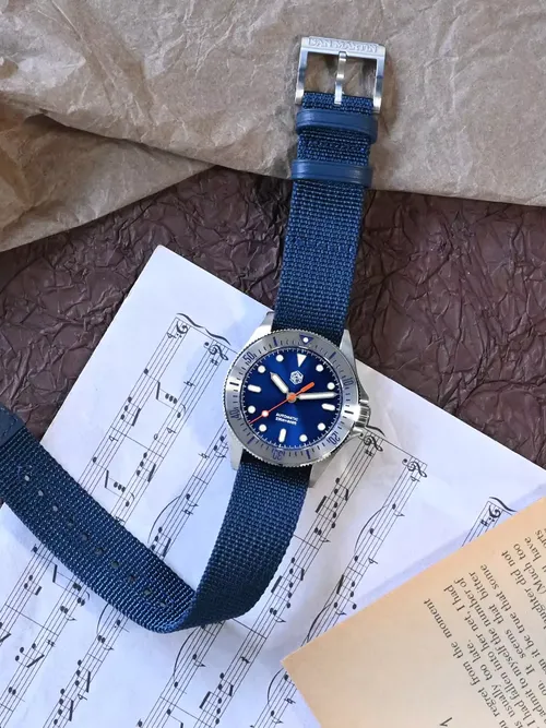 San martin-腕時計バンド,ナイロンストラップ,頑丈な316lステンレス鋼,ピンバックル,レザーストラップ,レトロ,ミリタリー,sn0105,20mm, 1個
