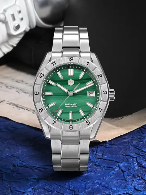 サンマーティン 42mm ジェムストーン ダイヤル NH35 腕時計 メンズ 自動巻き サファイア BGW-X1 夜光 10Bar スイム レロッホ オンブレ SN0130B