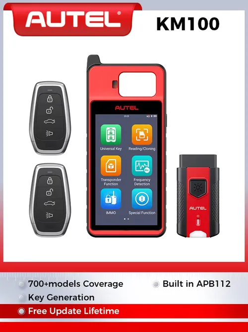 Autel MaxiIM KM100E キーフォブプログラミングツール。生涯アップデート対応。IMMOキープログラマー内蔵。APB112 2個。KM100と同等の機能。