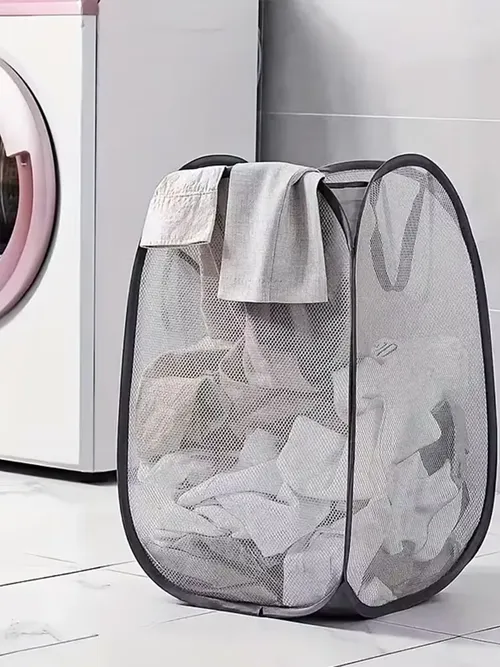 メッシュ製のポップアップ式洗濯かご、折りたたみ式の洗濯物収納かご、大容量収納かご