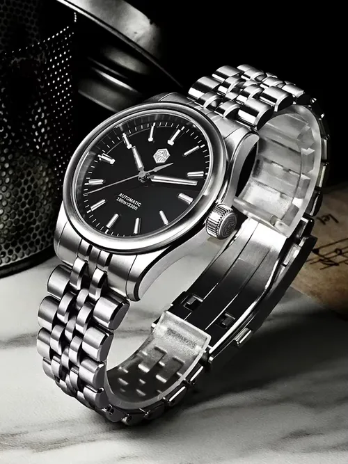 サンマーティン 36mm/39mm SN0144 自動巻き機械式時計 シンプルエナメルブラックダイヤル ミヨタ 90S5 サファイア 100M 防水 メンズウォッチ
