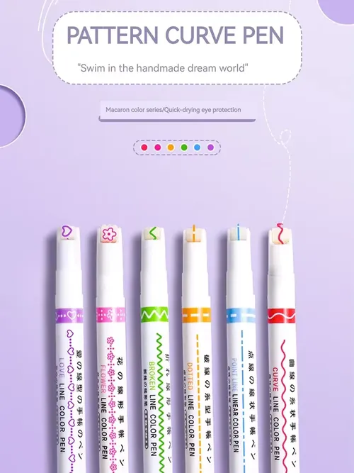 6 ピース/セットフラワーライン形状蛍光ペンローラーチップ曲線ライナーマーカーかわいい韓国文具学校事務用品ギフト