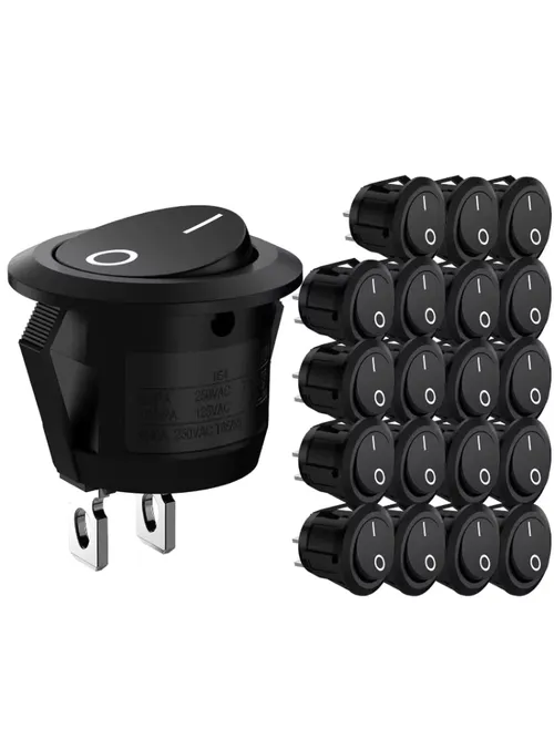 小型円形ロッカースイッチ、2ピン、SPST、15mm、黒、オン/オフ切り替え式、3A 250V、6A 125V、自動車、RV、トラック、ボート用、10個/20個入り。