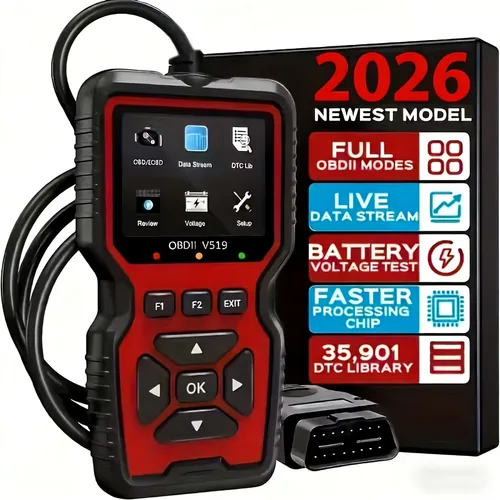 V519 プロフェッショナル OBD2 スキャナー - USB 電源式車両診断ツール、リアルタイムデータストリーム、フル機能の OBD II テスト(I/M Ready、BOD2/EOBD)対応、エンジン故障灯の消去、ほとんどの車両のコード読み取り/消去、カーメンテナンス、人間工学に基づいたデザイン、耐久性のあるプラスチック製ケース