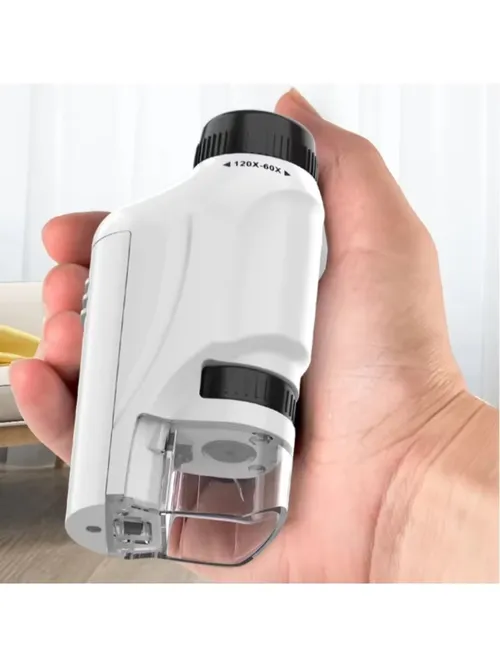 1W-顕微鏡 60~120倍 ラボ用ハンドヘルド顕微鏡 バッテリー駆動 LEDライト付き 子供向け科学顕微鏡