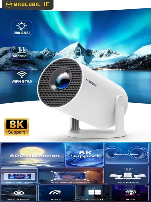 2026 신형 HY300 프로젝터 4K 안드로이드 11 Wifi6 290ANSI Allwinner H713 BT5.0 1080P 1280*720P 시네마 야외 휴대용 프로젝터