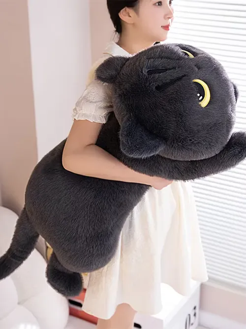 50-90cm 귀여운 검은 고양이 봉제 인형 카와이 큰 포근한 베개 쿠션 인형 소년 소녀 생일 선물용
