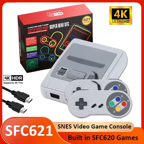 SFC621 미니 레트로 비디오 게임 콘솔 4K HDMI SNES 호환 가정용 콘솔 내장 SFC620 게임 유선 게임패드 포함 어린이 선물용
