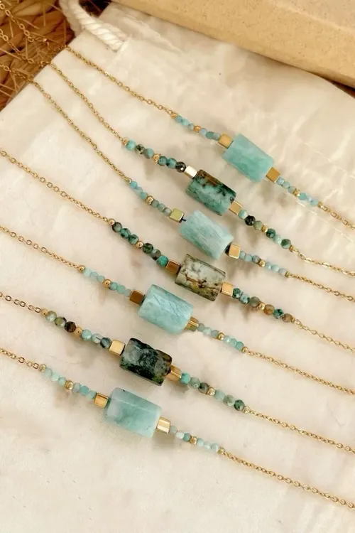 CCGOOD 천연 청록색 팔찌 AA 아마조나이트 비즈 18K 골드 도금 걸쇠 Boho 조절 가능한 체인 쥬얼리 그녀를위한 피부 안전 선물