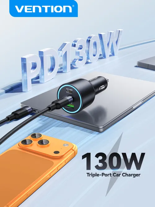 벤션 165W USB C 차량용 충전기 3포트 PD QC 4.0 45W 삼성 S25 아이폰 17 16 맥북 100W 고속 충전 어댑터 LED 포함