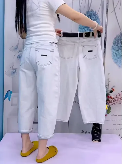 하이웨이스트 와이드 레그 진 캐주얼 하라주쿠 스타일 부츠컷 팬츠 루즈핏 슬리밍 나이프 엣지 다용도 캐주얼 데님 진