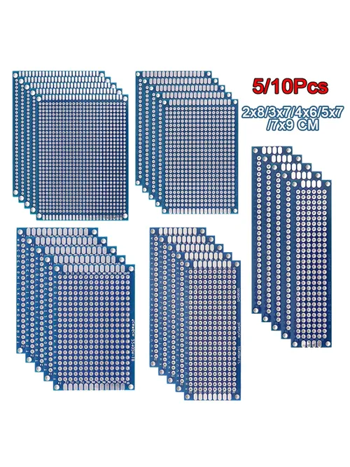 PCB 보드 프로토 타입 보드, DIY 납땜 프로젝트용 양면 회로 기판, 파란색, 2x 8, 3x 7, 4x 6, 5x 7, 7x9cm, 5 개, 10 개