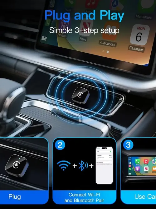 (2026년 업그레이드) 애플 아이폰 및 안드로이드용 무선 CarPlay 어댑터, 소형, 플러그 앤 플레이, 빠르고 안정적인 무선 연결