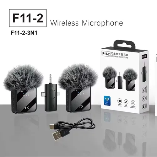 F11-2 F15 3-in-1 무선 라발리어 마이크 듀얼 마이크 노이즈 캔슬링 미니 클립형 아이폰 안드로이드 라이브 스트리밍 브이로그용