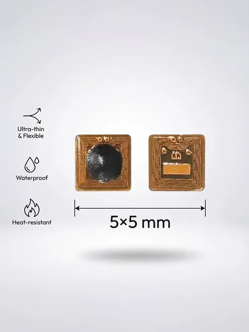 프로그래밍 가능한 5*5mm 마이크로 FPC NFC RFID 태그 스티커 Ntag213 1mm 판독 범위, 출입 통제 및 공급망 관리용