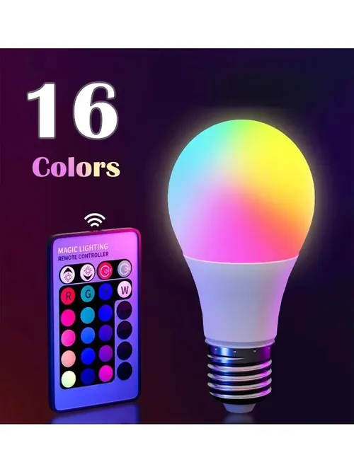 16 색 RGB 전구 LED 여러 가지 빛깔의 전구 E27 220V 가정용 조명 디밍 가능 24 키 원격 제어 스마트 램프 분위기 조명