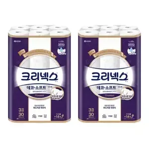 크리넥스 천연펄프 3겹 데코앤소프트 화이트, 25m, 30롤, 2개