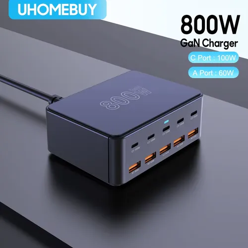 800W GaN 충전기 USB C 고속 데스크탑 10 포트 USB 유형 C PD iPhone 16 15 14 용 고속 충전 스테이션 Samsung S24 Xiaomi 노트북
