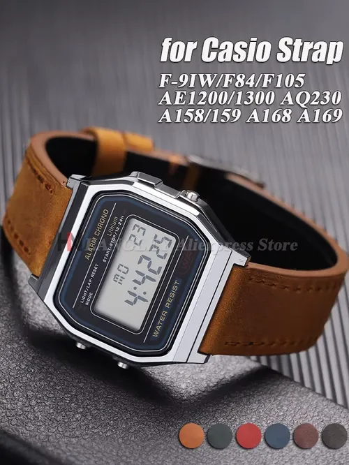 카시오용 정품 소가죽 시계줄 18mm F91W W-800H SGW400 F84 F105/108 A158/168 AE1200/1300 남성용 스포츠 손목밴드