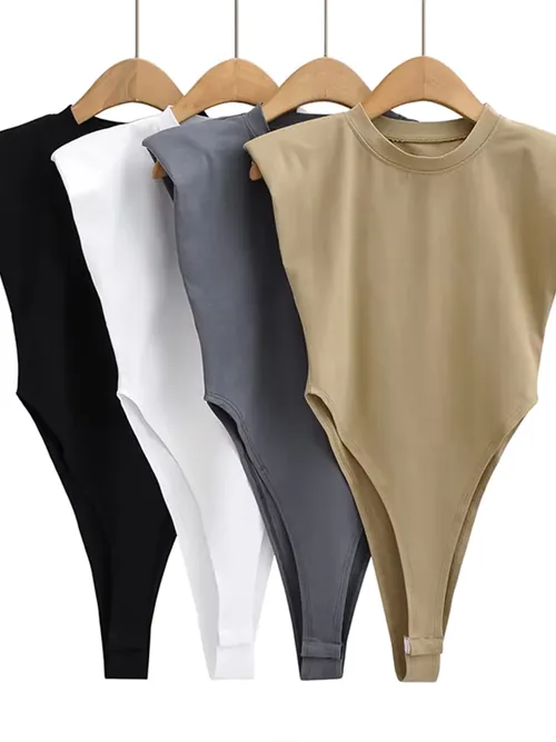 섹시한 탑 여성 여름 원피스 bodycon 바디 슈트 패딩 어깨 바디 슈트 여성용 블랙 민소매 바디 슈트 화이트