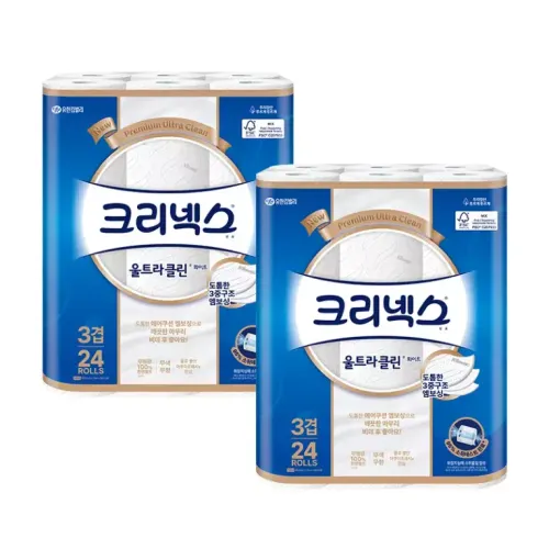 크리넥스 천연펄프 3겹 울트라클린 화이트, 25m, 24롤, 2개