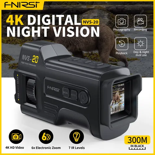 FNIRSI 망원경 NVS-20 4K HD 단안 야간 투시경 고글 6X 디지털 줌 300m 사냥 캠핑 범위 주야간 이중 사용
