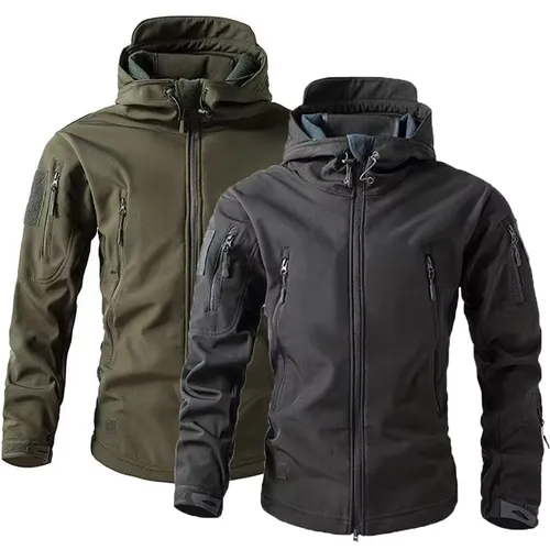 남성 겨울 가을 따뜻한 Softshell 양털 후드 카고 재킷 캠핑 하이킹 등산 사냥 낚시 야외 방풍 M-5XL