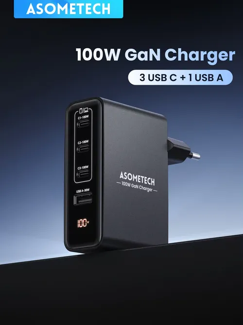 100W GaN 충전기 4포트 USB 타입 C PD3.0 PPS 고속 충전 맥북 프로 노트북용 USB 고속 충전기 아이폰 17 샤오미 태블릿용