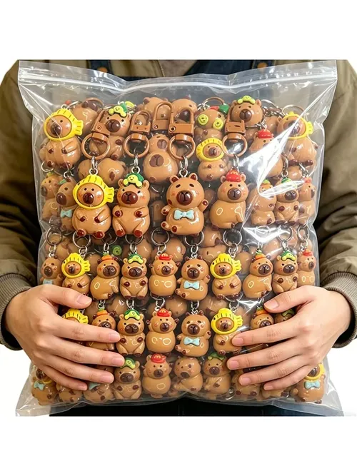 1/100개 귀여운 만화 미니 카피바라 키체인 참 장식품 밝은 색상 동물 가방 이어폰 키홀더 귀여운 자동차 펜던트 장식 키링