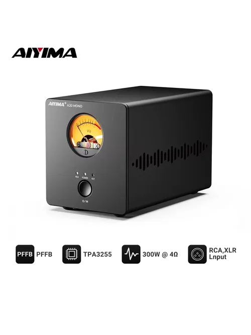 AIYIMA A20 MONO PFFB TPA3255 파워 앰프 300W 클래스 D 모노 앰프 XLR RCA TRS 입력 서브 출력 HPF 홈 오디오 12V 트리거 VU 미터