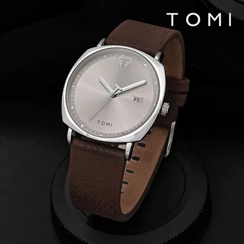 TOMI 남성용 시계 미니멀리스트 패션 스포츠 시계 달력 가죽 캐주얼 쿼츠 시계