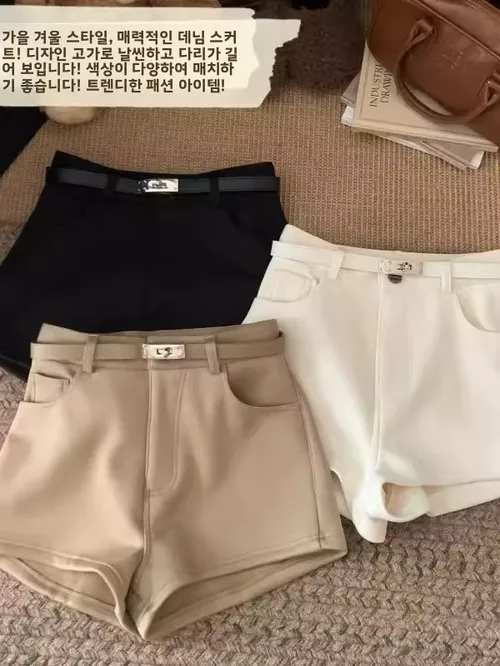 카키색 탄성 캐주얼 반바지 여성 봄 여름 새로운 스타일 핫걸 하이웨이스트 슬리밍 다리길이 연장 A라인 반바지