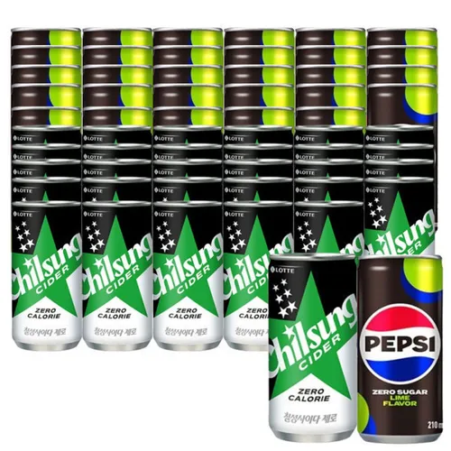 펩시제로 210ml 30캔 +사이다제로 210ml 30캔 제로칼로리 / 다이어트 콜라 / 청량음료 / 탄산음료 / 탄산