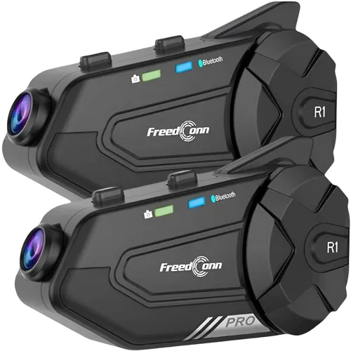 오토바이 인터콤 헬멧 블루투스 헤드셋 그룹 스피커 헤드폰 WiFi App Freedconn R1Pro 오토바이 대시 캠 모토 자동 Dvr