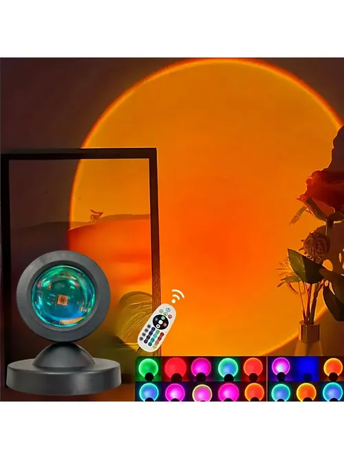 1개 생생한 일몰 프로젝션 조명 - 16색 스펙트럼, USB 리모컨, 다이내믹 컬러 체인지 LED 조명 - 따뜻한 분위기 조성