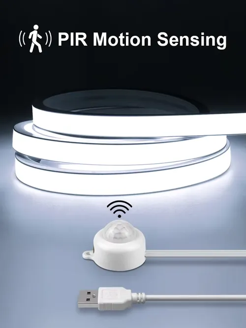 스마트 PIR 모션 센서 슈퍼 밝은 COB LED 스트립 네온 불빛 자동 ON/OFF 320leds/m 방수 주방, 계단, 옷장 장식
