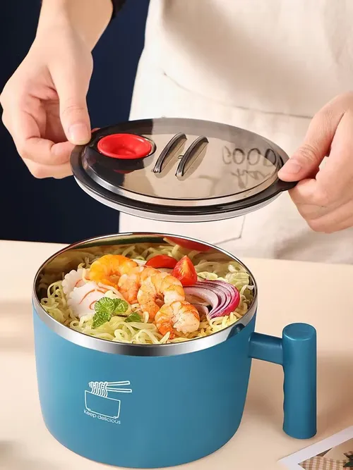 즉석면용 뚜껑이 있는 스테인레스 스틸 그릇 주방 용품용 밀봉 및 휴대용 배수 그릇 즉석면 파트너