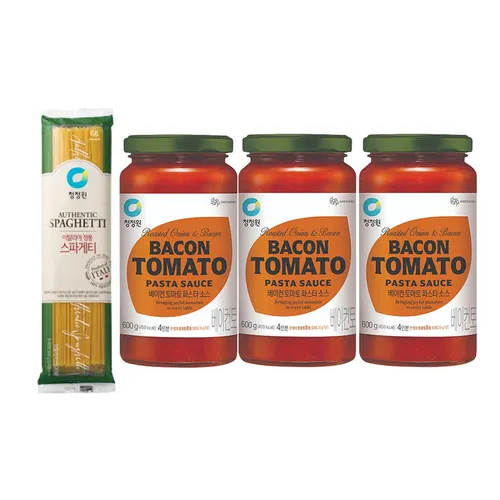 청정원 베이컨토마토 파스타소스 600g, 3개 + 스파게티면 500g, 1개
