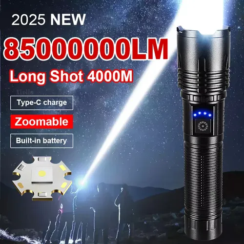 2025 새로운 울트라 브라이트 LED 손전등 85000000LM 강력한 빛 전술 토치 충전식 휴대용 램프 야외 캠핑 랜턴