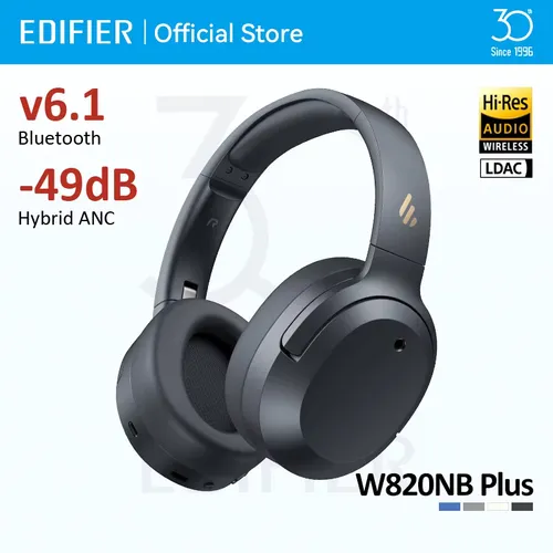 에디파이어 Edifier W820NB Plus(2025 버전) ANC 무선 헤드폰 블루투스 6.1 오버이어 헤드셋 -49dB 노이즈 캔슬링 이어폰 하이 레졸루션 오디오