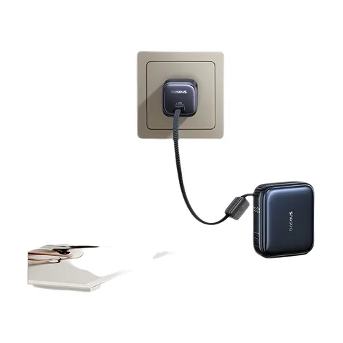 베이스스 45W 미니 보조 배터리, 10000mAh 용량, 내장 USB-C 케이블, 휴대하기 편리한 크기, 빠른 충전 속도, 아이폰 18, 17, 삼성 S26에 적합.