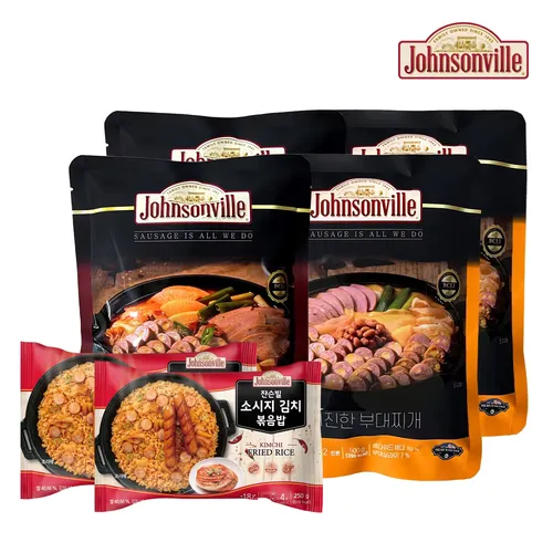 쟌슨빌 부대찌개 500g 4팩+ 소시지 김치 볶음밥 2팩 (오리지널,더진한)