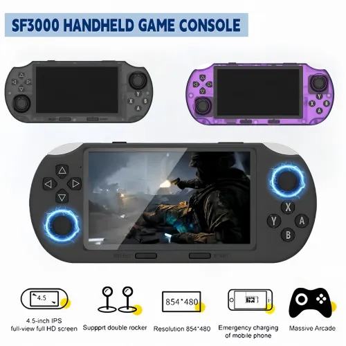SF3000 레트로 휴대용 비디오 게임 콘솔 클래식 게임 포켓 플레이어 4.5인치 IPS 스크린 3000mAh 휴대용 리눅스 시스템