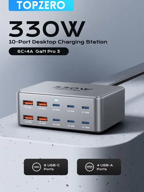 330W USB C GaN 충전기 100W PD3.0 PPS QC3.0 노트북 iPhone 15 16 용 멀티 포트 고속 충전 스테이션 Samsung Macbook Pro Tablet